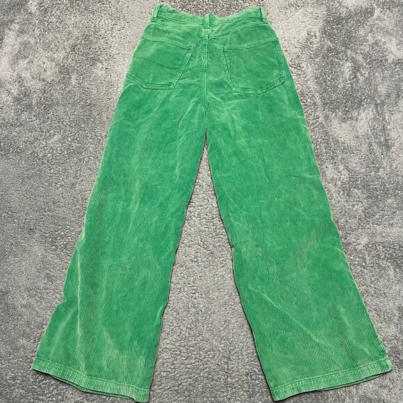 BDG Corduroy Pants Womens 27 (27x26.5) Green High Rise Wide Leg Cotton Cropped - Picture 3 of 11